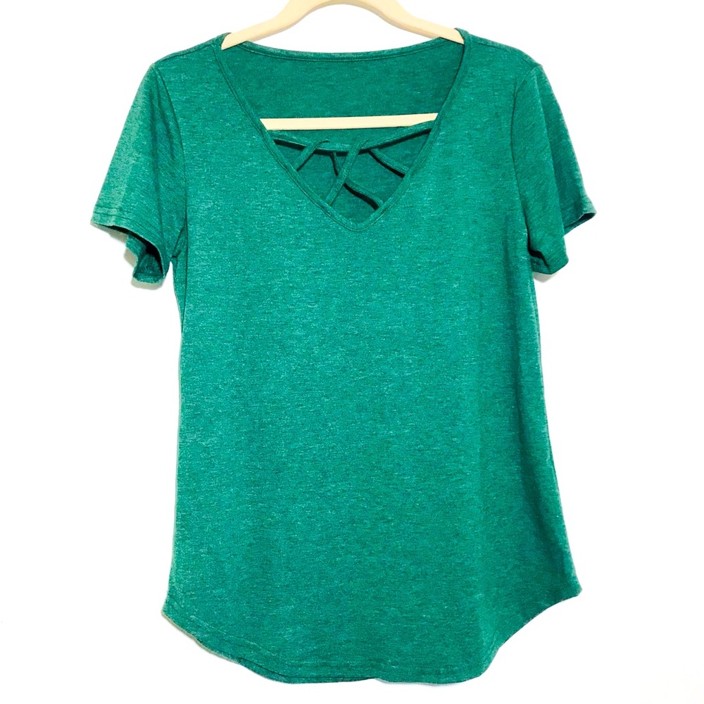 Jersey Knit T-Shirt W/ Criss Cross Neck Details